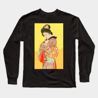 Japanese lady holding a cat - vintage Japanese art Long Sleeve T-Shirt